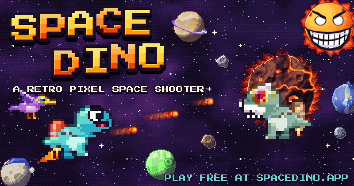 Space Dino key art: the dino shoots fireballs at Grandpa Rex