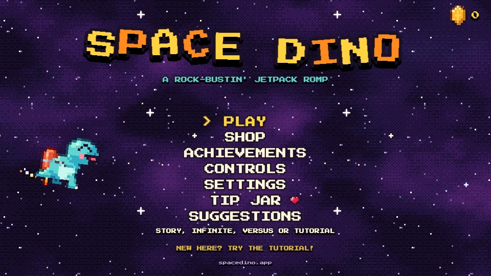 The Space Dino title screen.